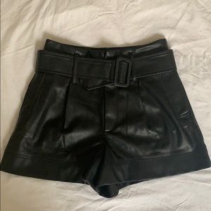 High waisted, faux leather shorts